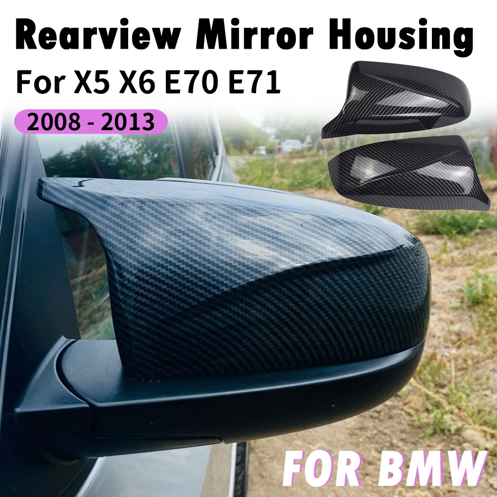 Rearview Mirror Cover Cap,1 Pair of Carbon Fiber Side Rear View Mirror Cover Trim Car Side Mirror Cover Replacement for BMW X5 E70 X6 E71 