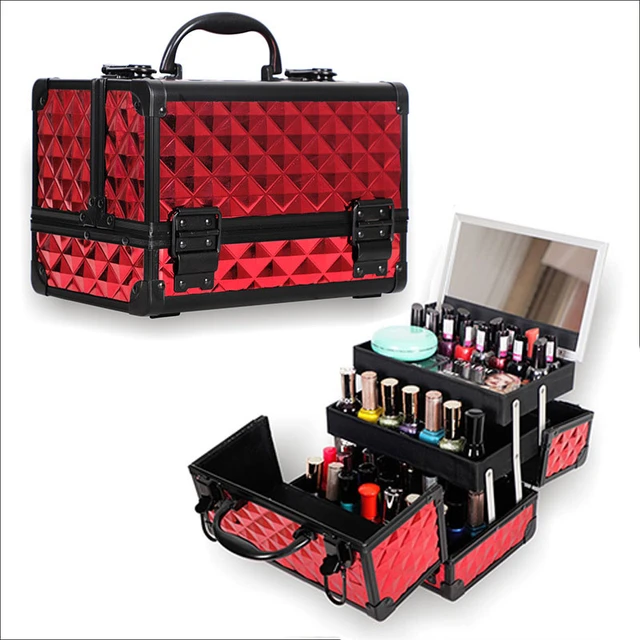 Bolsa de cosméticos de gran capacidad para mujer, estuche de maquillaje de  viaje de marca, caja de almacenamiento de maquillaje de cuero portátil con  espejo, nuevo, 2023 - AliExpress