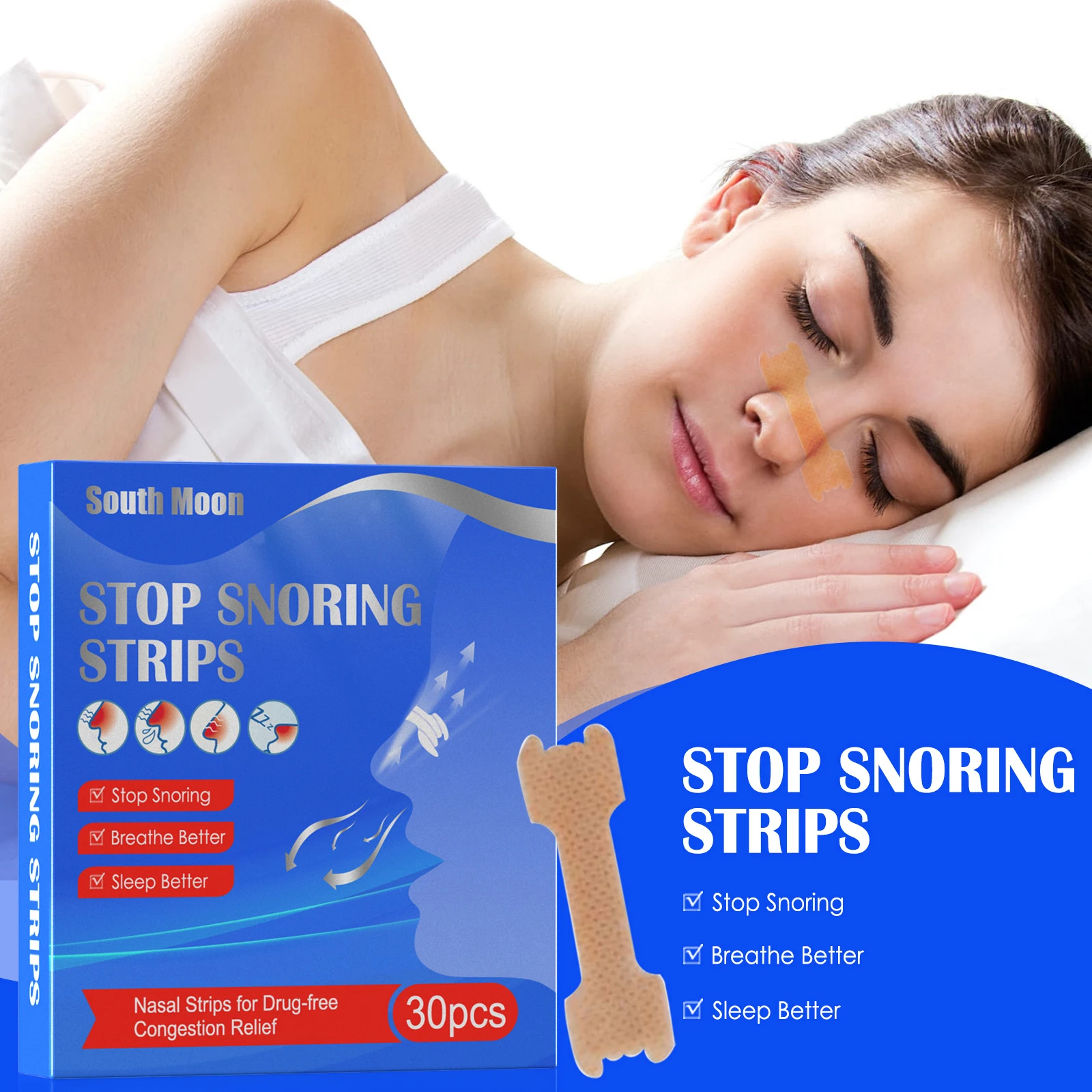 30pcs Breath Nasal Strips Right Aid Stop Snoring Nose Patch Good