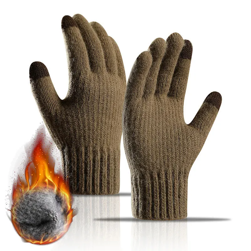 Autumn Winter New Men's Warm Gloves Outdoor Winter Touch Screen Plus Fleece Gloves Cold Warm Wool Knitted Gloves