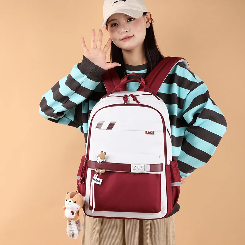 Cute Squirrel Girl school bag with pendant for teenage girls High school waterproof backpack schoolbag suitable for grades 3-6 4