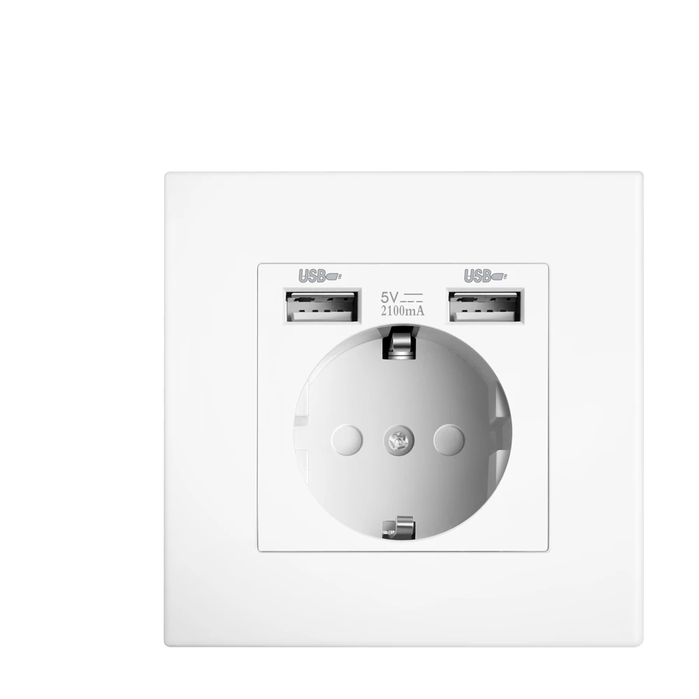 EU มาตรฐานคู่ USB Wall Power Socket, ซ็อกเก็ตไฟฟ้าปลั๊กผนัง Type-c Usb Fast Charing พอร์ต 16A PC แผง Outlet 220V 1