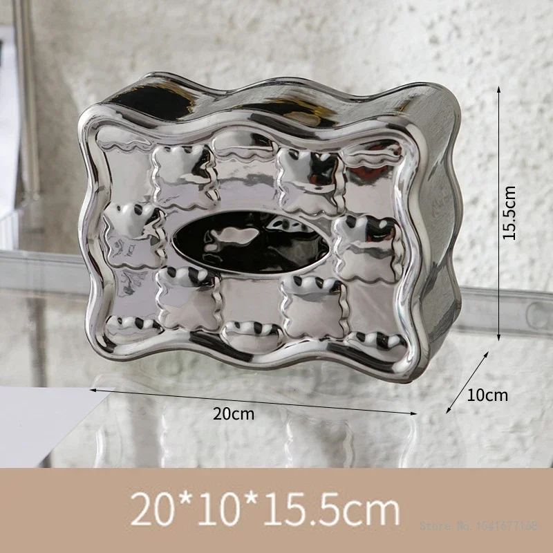 Creative Electroplated Silver Ceramic Tissue Box, Nordic Style, Home Living Room, Bedroom, Bathroom, Dining Table Decoration 1Pc 4