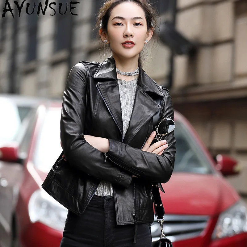 

AYUNSUE Real Leather Jacket Women Genuine Sheepskin Coat Women 2023 Spring Autumn Short Slim Biker Jackets Chaqueta Cuero Mujer