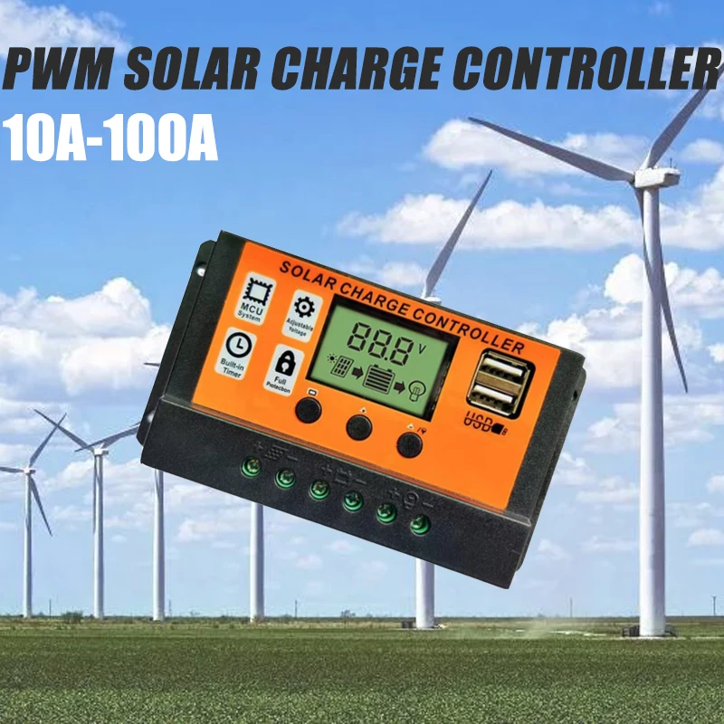 자동 태양광 충전 컨트롤러, PWM 컨트롤러, LCD 듀얼 USB, 5V 출력 태양광 패널, PV 레귤레이터, 중국 공장, 80A90A100A12V, 24V