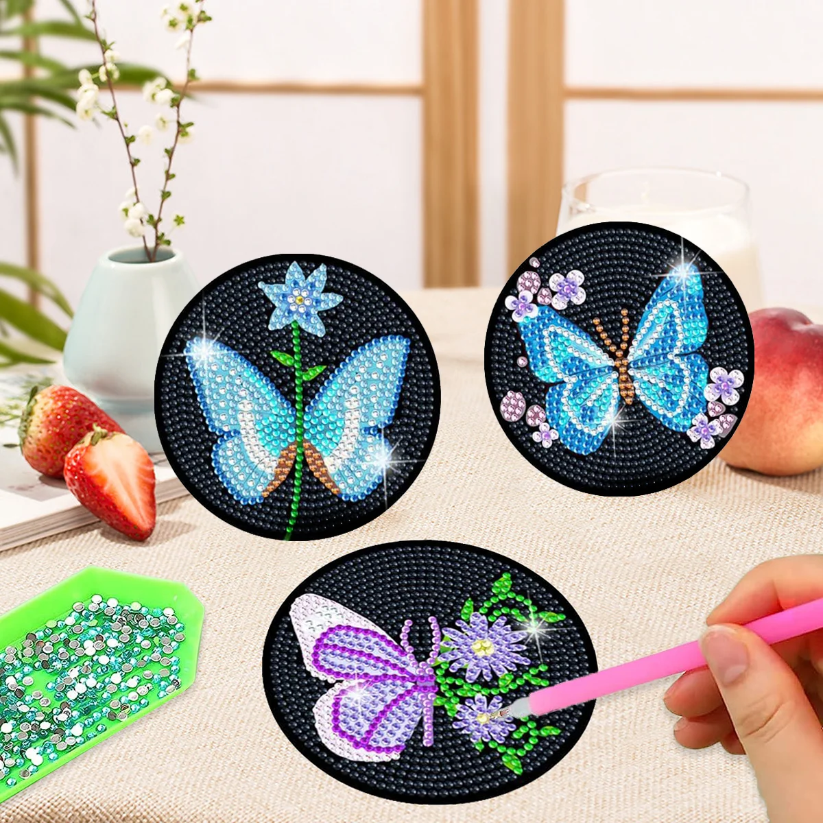 RUOPOTY 6pcs Diamond Painting Coasters Kits with Holder Diamond