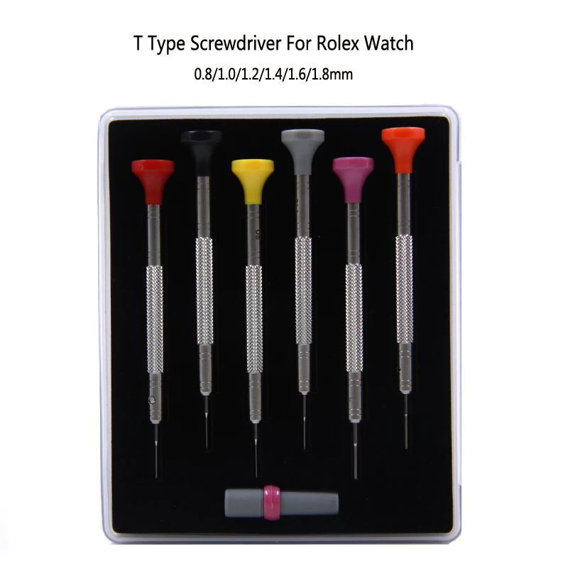 Free Shipping Stainless Steel T-Blade Watch Screwdriver Set of 6 with Spare Blades for Rolex Watch Repair