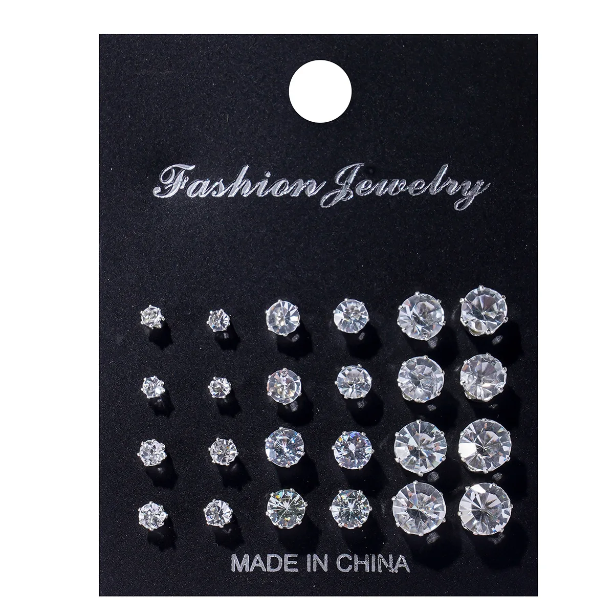 Stud earrings 12pcs Pack Retro Style Geometric Six Claw Heart-Shaped Crystal Zircon Earrings Stud Set