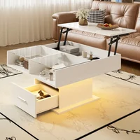 Table basse à hauteur réglable avec éclairage LED, rangement multifonctionnel haute brillance pour le bureau 3