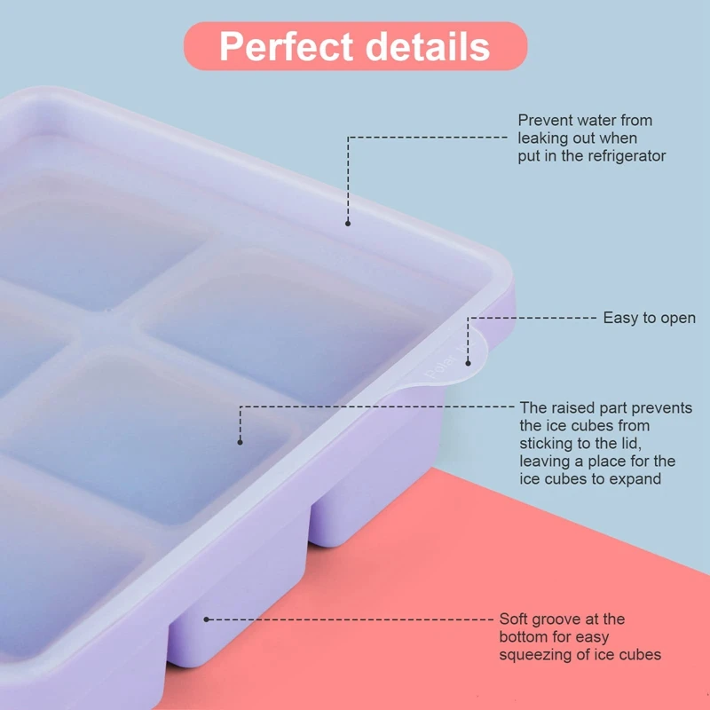 Ice Cube Tray With Lid, 3 Packs 18 Cubes, Silicone Large Ice Cube