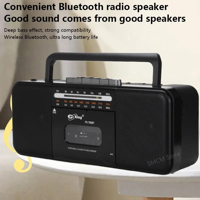 Portable Vintage Retro USB AM/FM/SW Multiband Radio Stereo Wireless Bluetooth Boombox Mp3 Audio Cassette Tape Player Recorder - 4