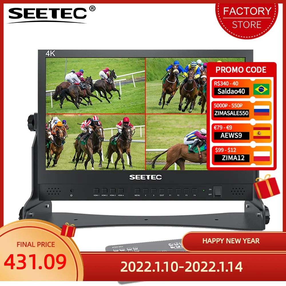 SEETEC ATEM Mini Switcher ATEM156 15.6 Inch Hot Live Streaming Monitor Quad Split Display 4 HDMI Input Output Full HD - Цена: US $431.09