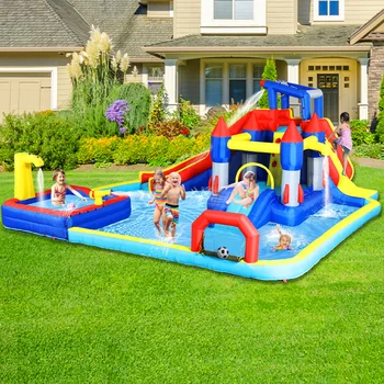 Inflatable Slide Water Park Trampoline Bouncing House Outdoor Garden For Endless Fun to Kids with Blower and Toys 2