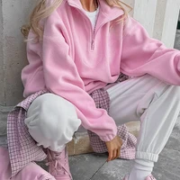 Pink Winter Lamb Fleece Hoodie Women Zipper Lapel Pullover флисовая кофта женская кофта женская - Image 2