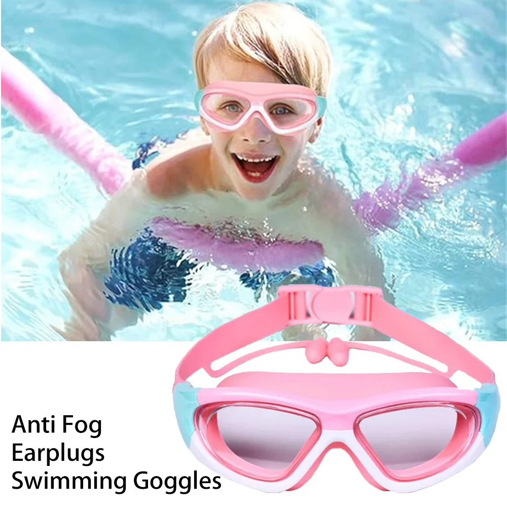 Children's High Definition Goggles Waterproof Anti Fog Large Frame Silicone Tape Earplugs Diving Swimming Large Frame Glasses swimming goggles