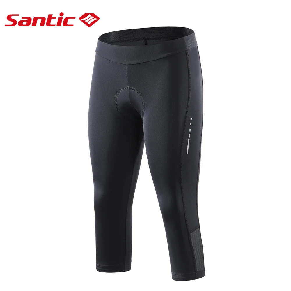 Cycling Shorts Santic Women Cycling Shorts MTB 4D Padding Bicycle Cropped Pants Breathable Mesh Reflective High Elasticity Quick-Dry Leggings