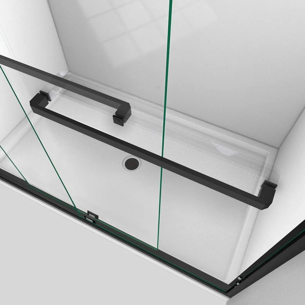 Semi-frameless bypass sliding shower door, black satin, 56-60 x 76,5/16 inches wide. (8 mm) transparent tempered glass 5