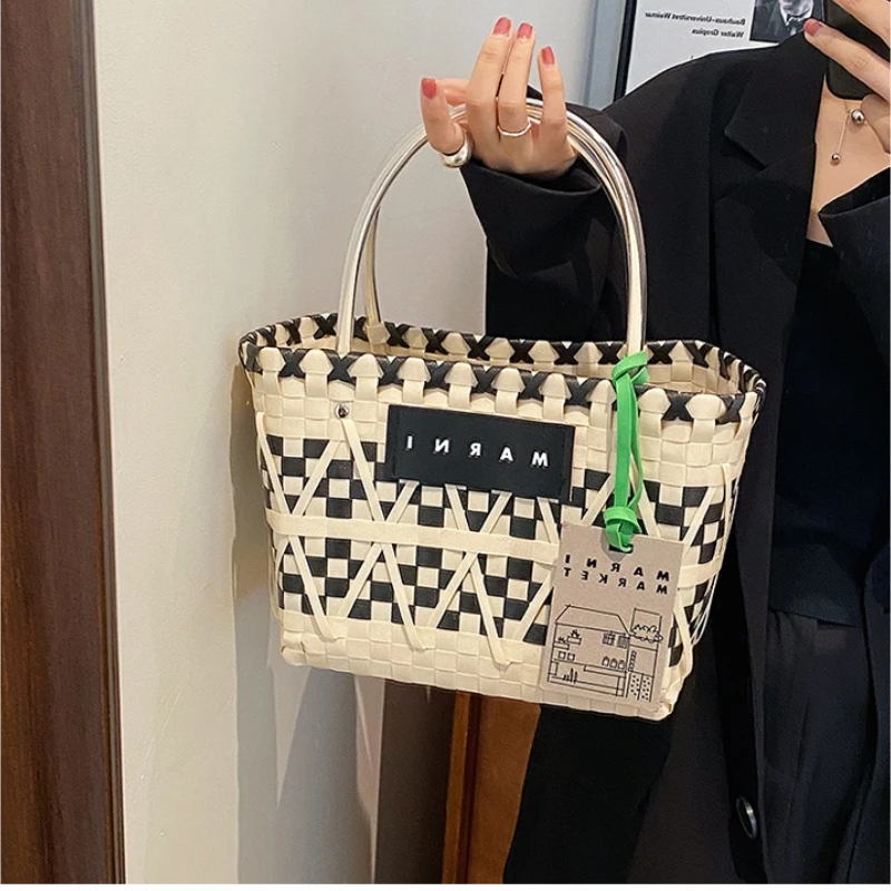 

2023 Handmade Rattan Picnic Basket Women's Tote Bags Straw Fruit Storage Basket Shopping Bag Loundry Beach Wicker Basket Handbag