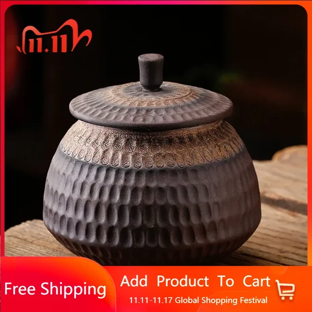 Lid Container Tea Box Organizer Ceramic Jar Can Tea Box Japanese Small Cache Loose Airtight Boite A The Kitchen Decor WSW35XP