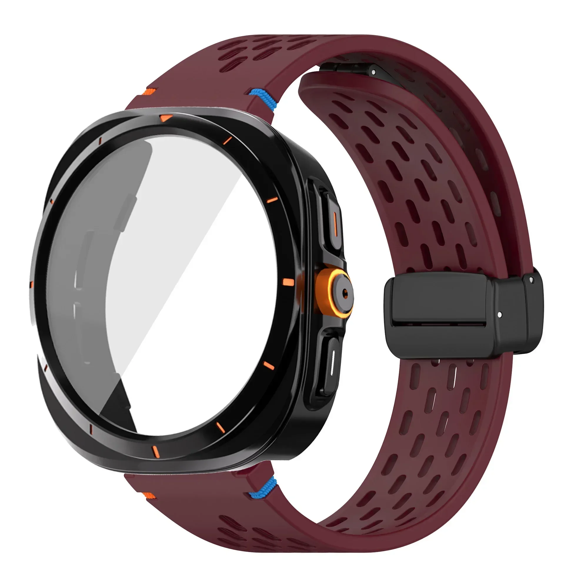 Silicone Magnetic Buckle Band with Tempered Glass Screen Protector and Case Strap