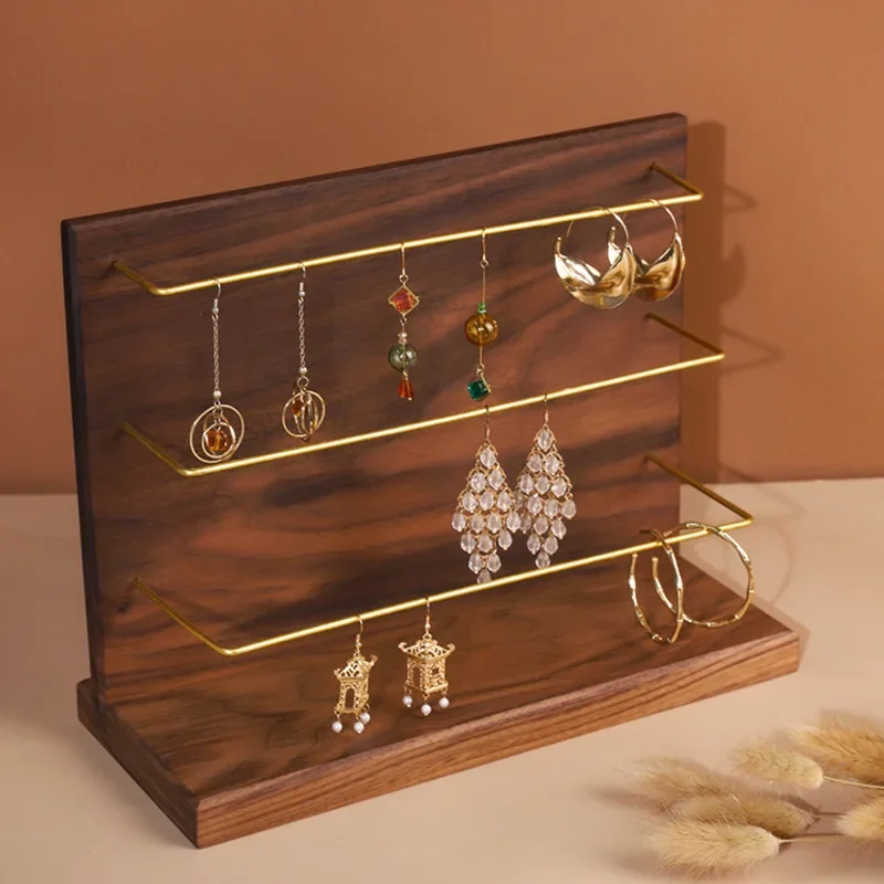 

Light Luxury Walnut Jewelry Storage System Earring Display Rack Creative Simple High-grade Vanity Jewelry Shelves