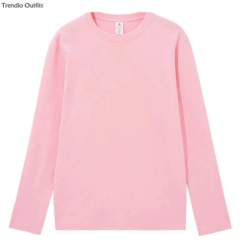 

WAVLATII New Women Cotton Long Sleeve T ShirtS Female Pink White 230 GSM Soft Casual Base Tees Tops For Spring Autumn WLT2301