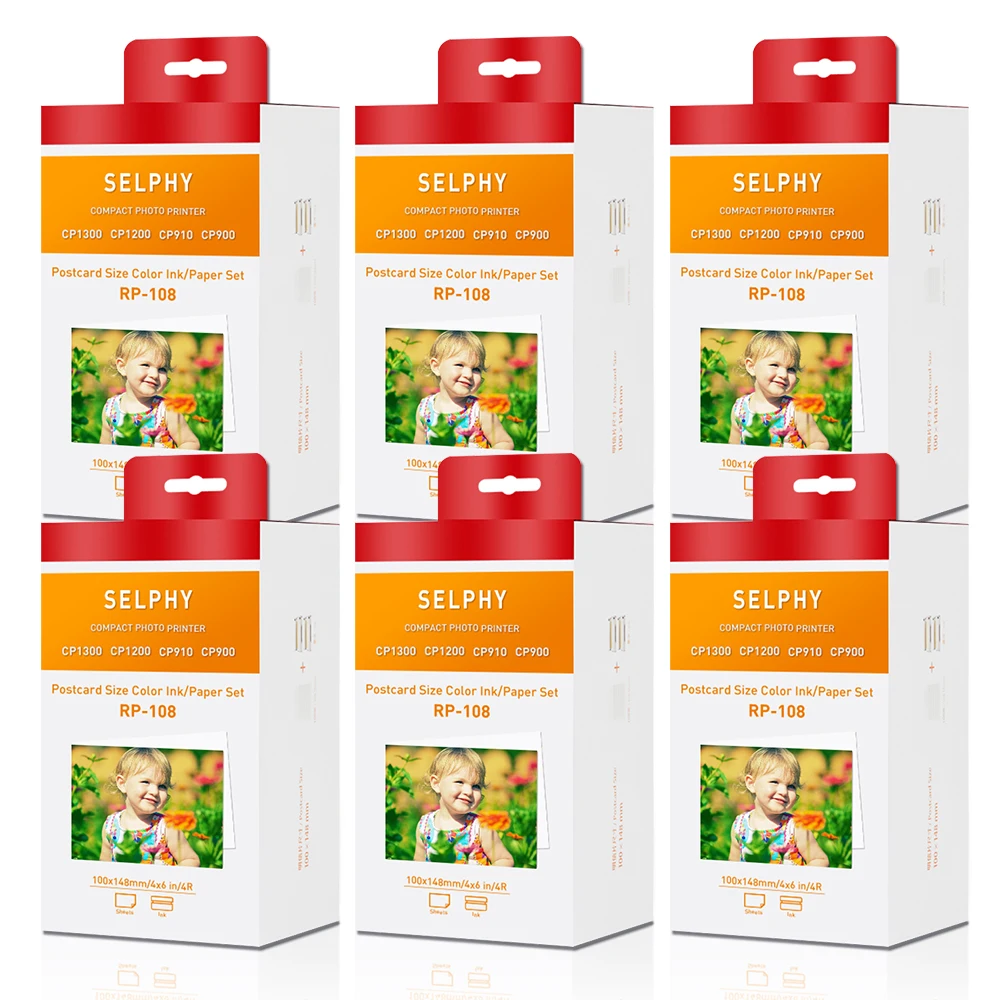 Compatibile Canon Kp-108In 3 Colori Inchiostro 180 Carta Fotografica A Sublimazione 4*6 "(100*148Mm) Per Stampante Canon Selphy Cp1300 Cp1200 Cp900