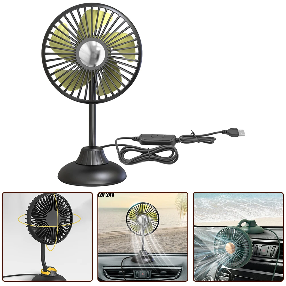 

Mini Car Air Cooling Black Single Head Fan 5W 5V USB Powered Rotating Air Cooling ABS PP Silicone Fan Accessories