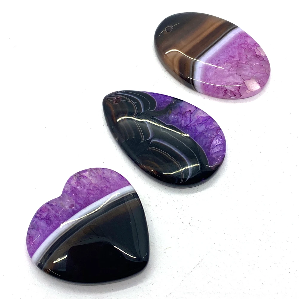 5pcs Natural Agate Spar Irregular Crystal Slice Pendant Brazilian Healing Purple Crystal Black Red Onyx Women's Accessories