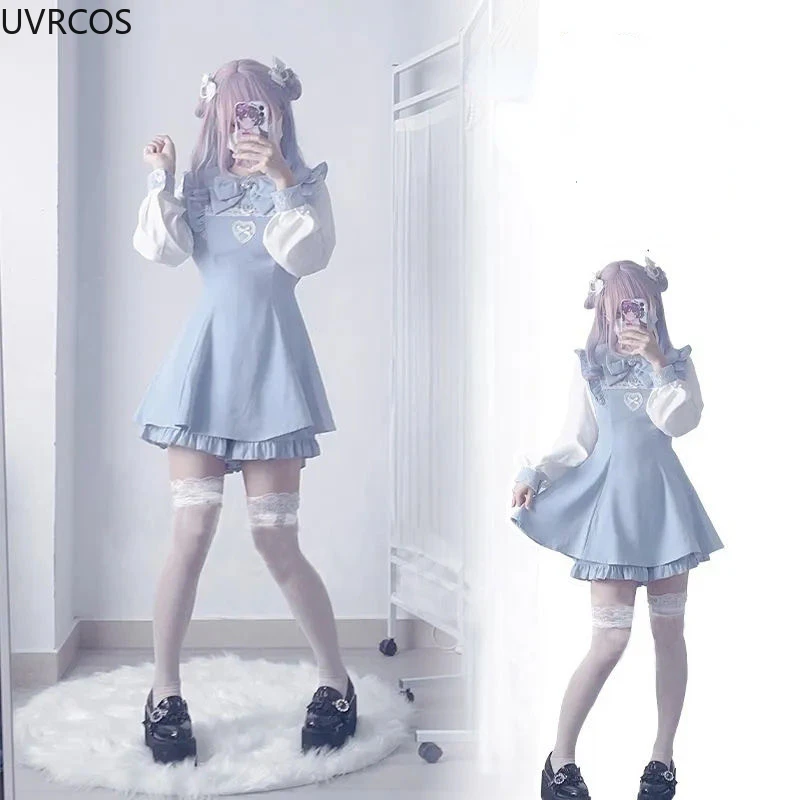 Lolita Dress Japanese Style Gothic Y2k Rhinestone Bow Shorts Set Sweet Women ruffles Peter Pan Collar Shirt Harajuku Party
