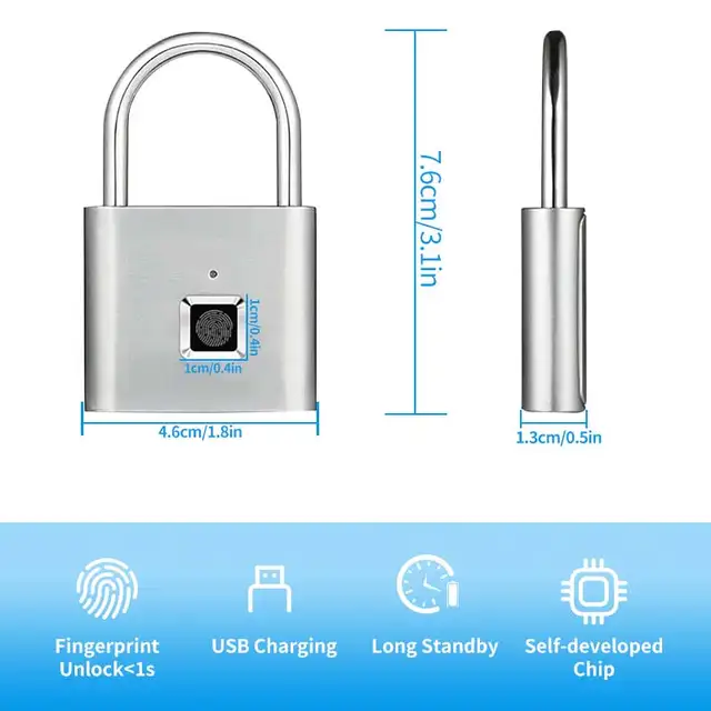 Portable Digit Box Padlock Fingerprint Padlock Waterproof Keyless Security Lock  Anti-theft  USB Smart Rchargeable for Travel 4