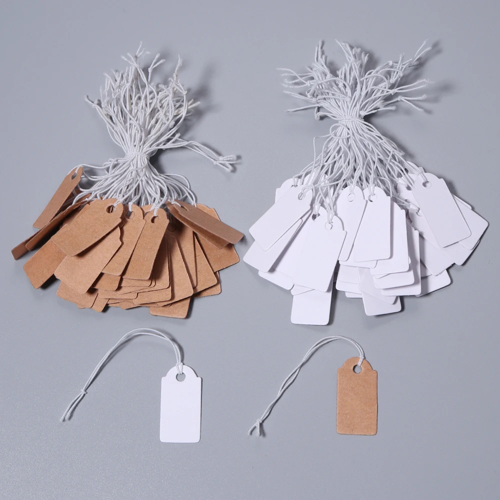 100pcs/lot Jewelry Small Tags Square Blank Tags Card Cowhide Elastic Thread Hanging Tags Price Tag Jewelry Display Marking Label
