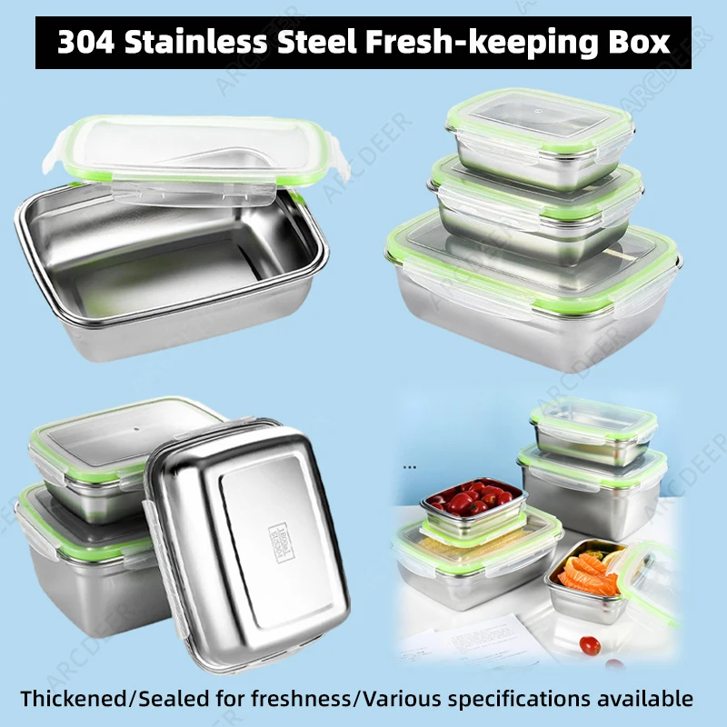 الفولاذ المقاوم للصدأ صندوق حفظ الطعام الطازج المطبخ الغذاء المنظمون مع الأغطية صندوق تخزين مبرد مختومة صناديق الغداء مانعة للتسرب