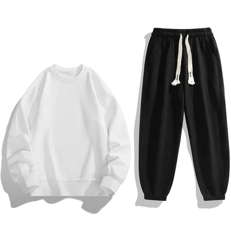 Autumn Winter Men Trendy Sports SetsRound neck hoodie Men's  Jacket + Pants Sportswear Long Sleeve Tracksuit Set Male