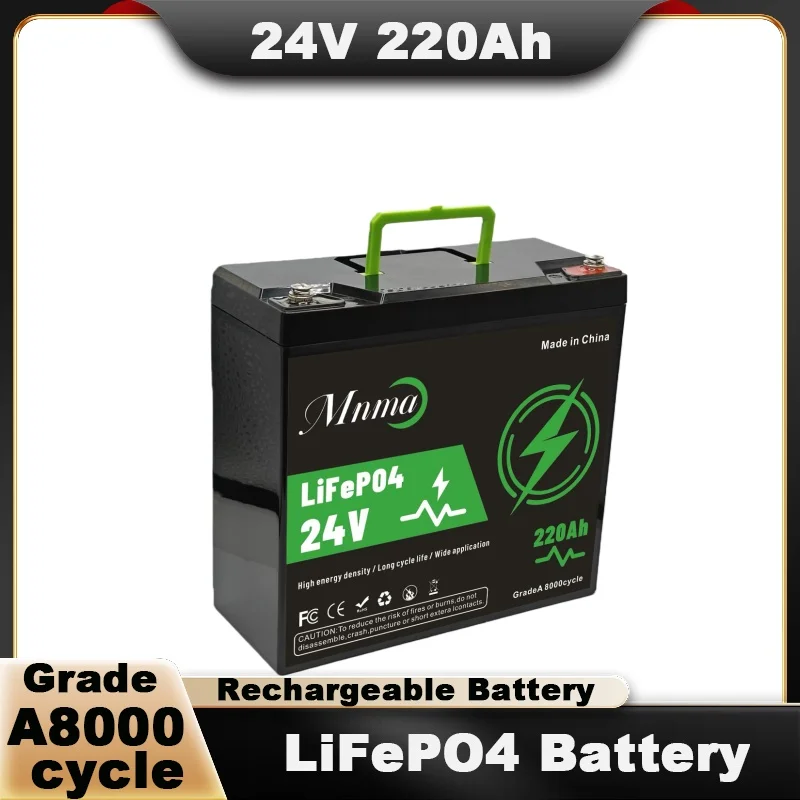 Batteria LiFePO4 24 V 220 Ah, durata massima 8000, adatta per sistemi di energia solare, camper, barche, viaggi fuoristrada e pesca - immagine 2
