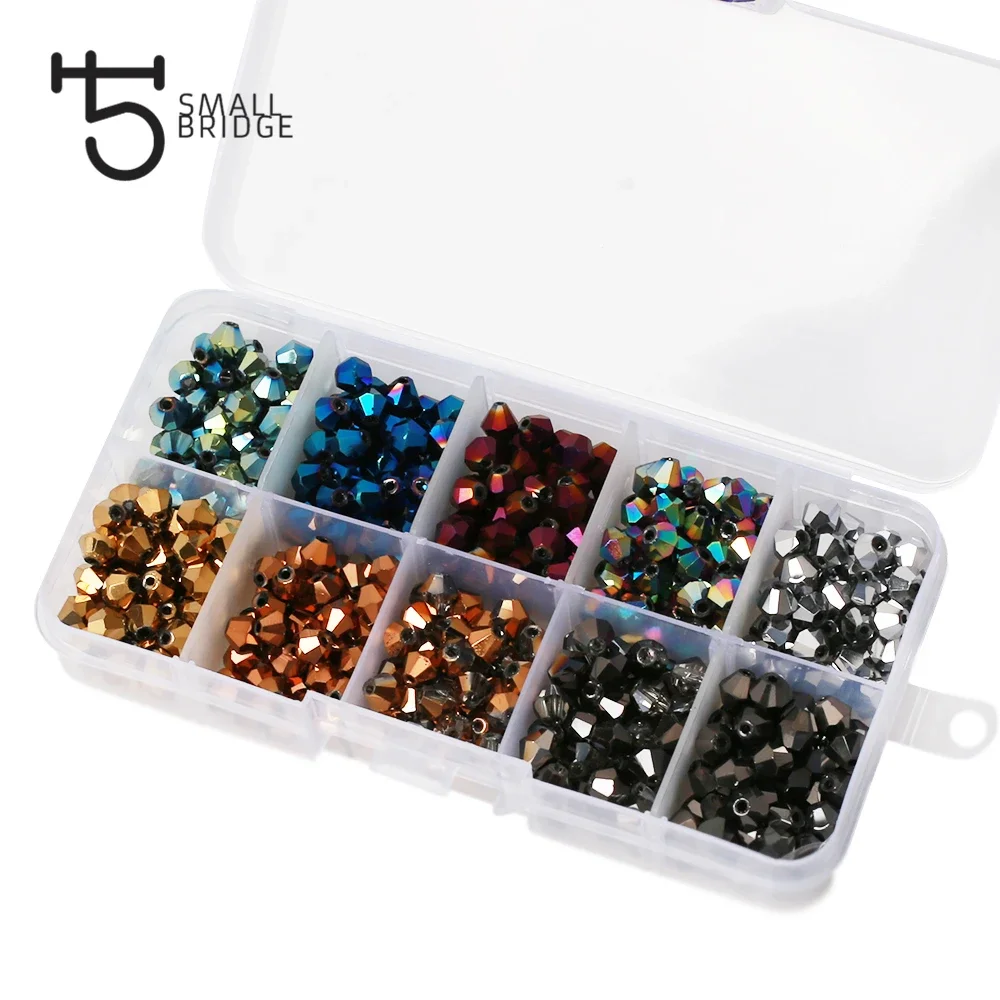 3 4 6 mm tschechisches Kristall-Doppelkegel-Perlen-Set zur Herstellung von Schmuckmaterial für Schmuck, Mischung aus Metallfarben, lose Distanzperlen im Großhandel
