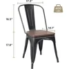 Metal Dining Chair Stackable Industrial Vintage Kitchen Chairs Indoor-Outdoor Bistro Cafe Side Chairs with Back and Wooden Seat 2