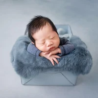 Newborn Photography Accessories Baby Blankets Natural Rabbit Fur Rug Infant Shoot Prop Soft Basket Filler Studio Photo Props 2