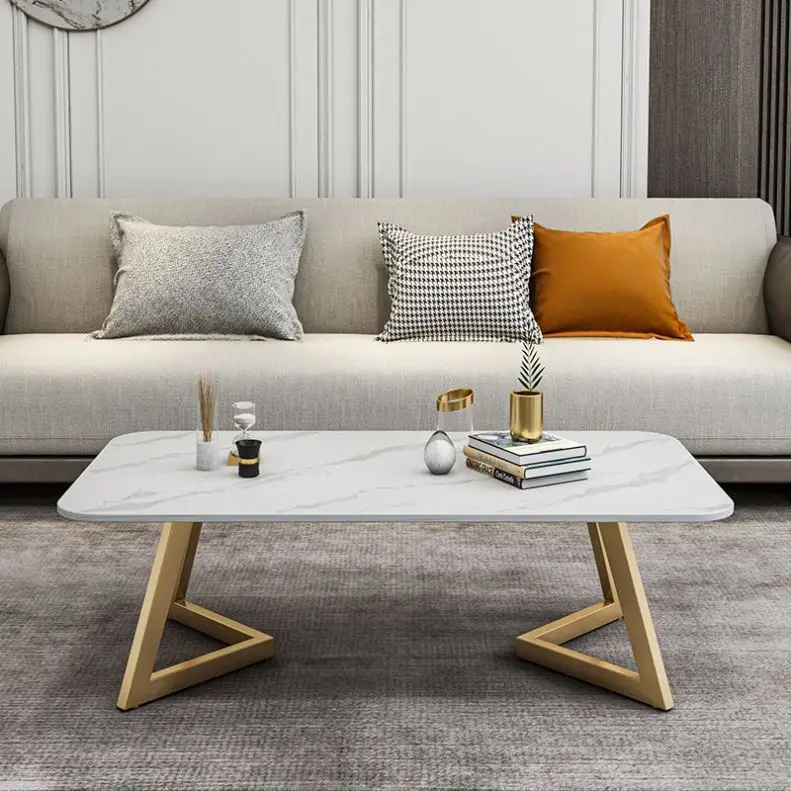 Rectangle White Marble Stainless Steel Coffee Table In Gold For Home oval coffee table