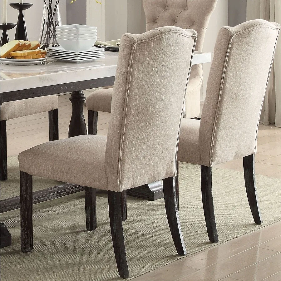 Beige and Weathered Espresso Tufted Side Chair Set of 2