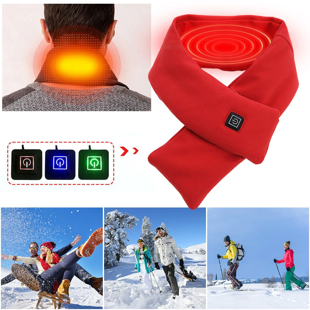 Warm Heated Scarf USB Charging Electric Heating Scarf Cold-Proof Electric Heated Scarf Washable for Climbing Hiking Cycling