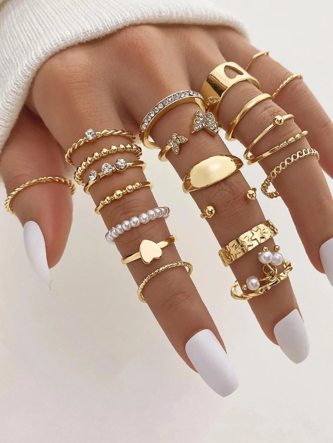 S0a4127e5d3084373b818067b38e71afcR 23pcs/Set Vintage Heart Butterfly Rings Set For Women Fashion Gold-color Geometric Hollow Finger Ring Wedding Party Jewelry Mallzona
