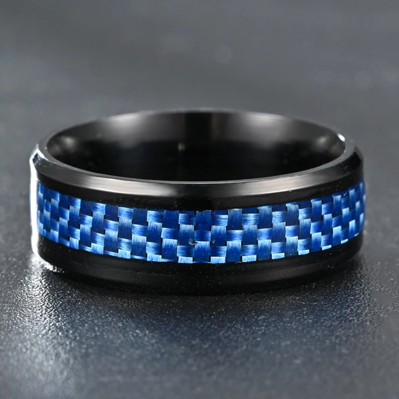 Fashion Men Ring High Quality Titanium Stainless Steel Blue Carbon Fiber Rings For Men Women Wedding Party Charm Jewelry Gifts