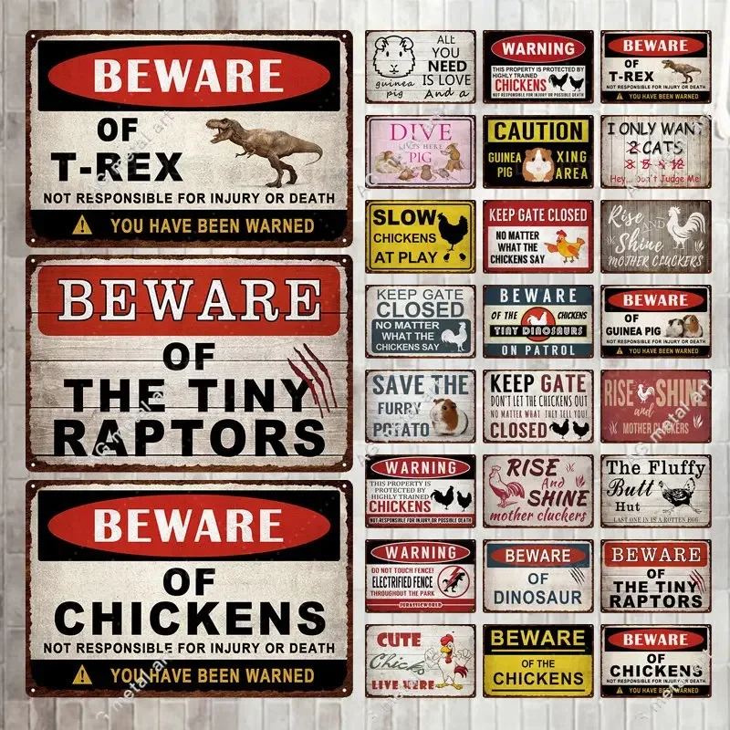 Avvertimento Vintage Sign Funny Bird Of Prey Chicken Cavia Metal Tin Signs Per Cortile Giardino Fattoria Decorazione Della Casa