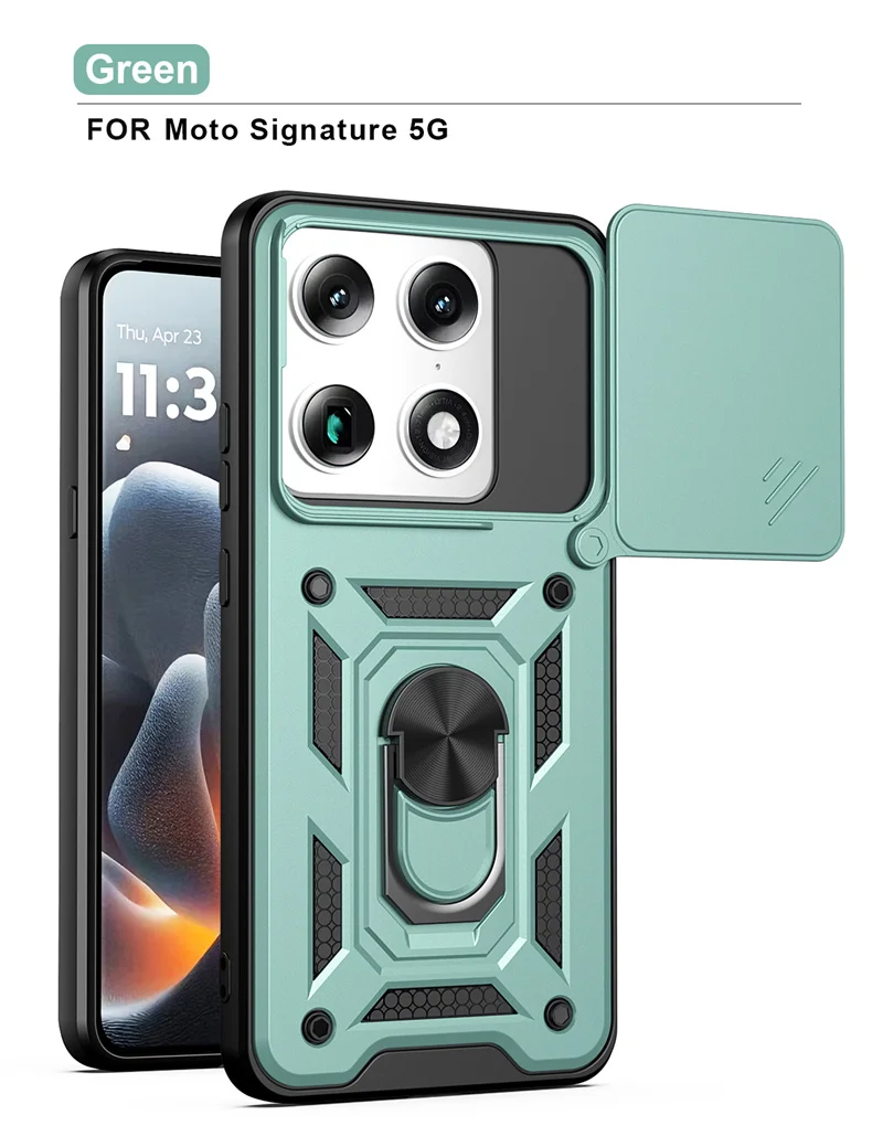 Motorola Signature 5G Slide Camera Protection Armor Case with Magnetic Metal Ring Holder