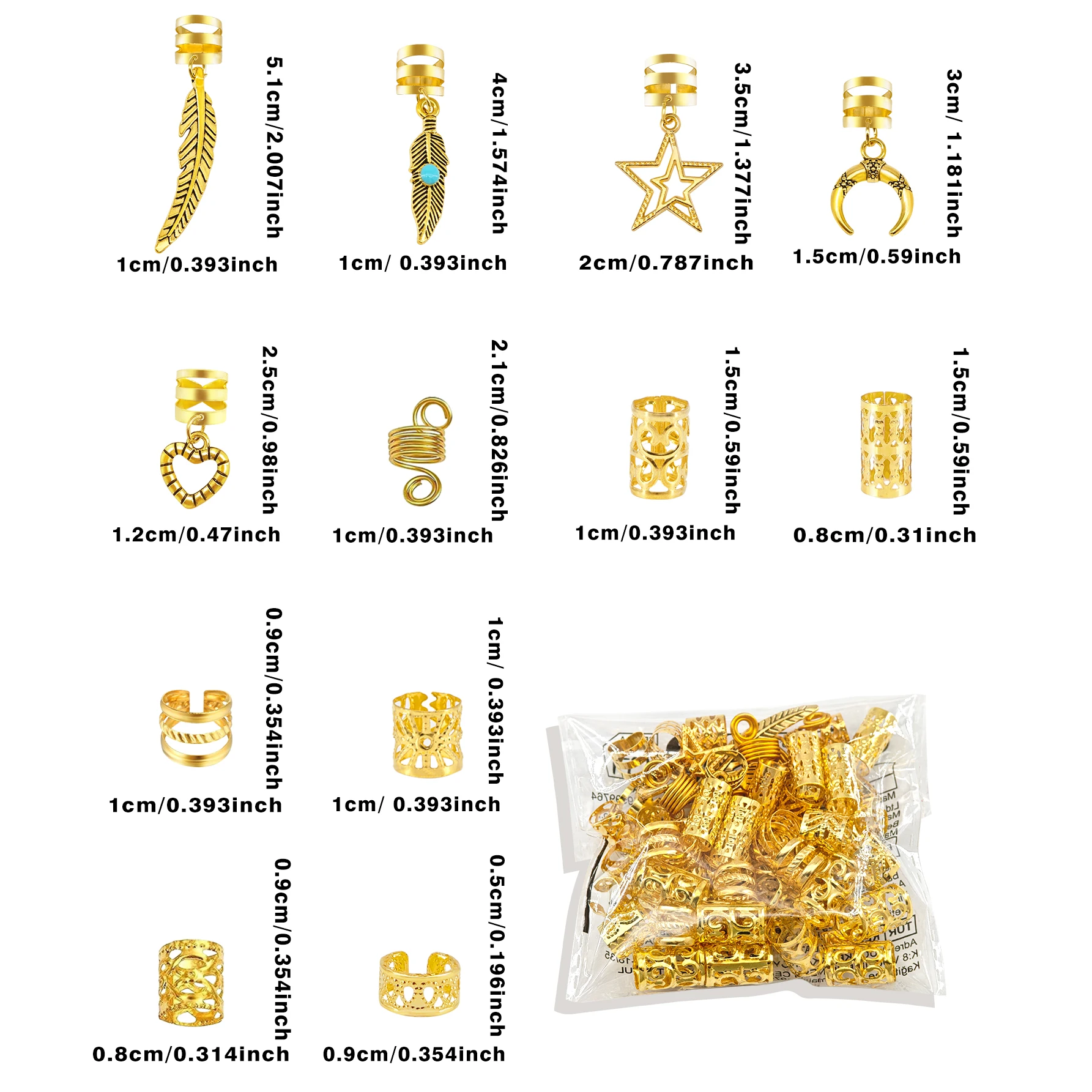 70PCS Hair Rings Multi Style(Heart,Star) Adjustable for Braid Loc Dreadlock Accessories for Women and Girls（Valentine'Day) 6