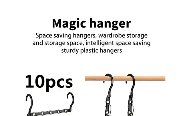 10 Pcs Space Saving Magic Hangers Black Sturdy Plastic Holder
