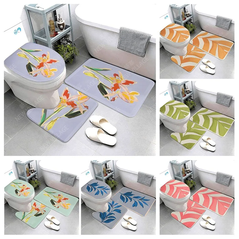 

Противоскользящий коврик для ванной, коврик для душа, декоративный Впитывающий Коврик для ног, вход в ванну, коврик для туалета в стиле бохо с искусственными листьями