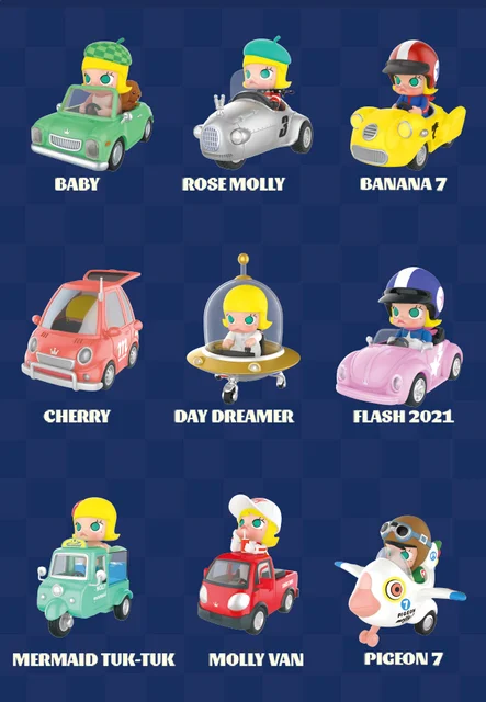 thumbnail image 1 of POP MART-figuras de acción de la serie de coches Molly, Caja misteriosa sorpresa, Caja aleatoria ciega, juguetes Kawaii, regalo para niñas, 1 of 5