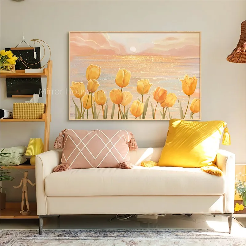 DIY Cross Stitch Kits Printed Fabric Flower Tulip Painting Embroidery Kits Cross Stitch Needle Arts&Craft 11CT Cotton Home Decor cross stitch kit